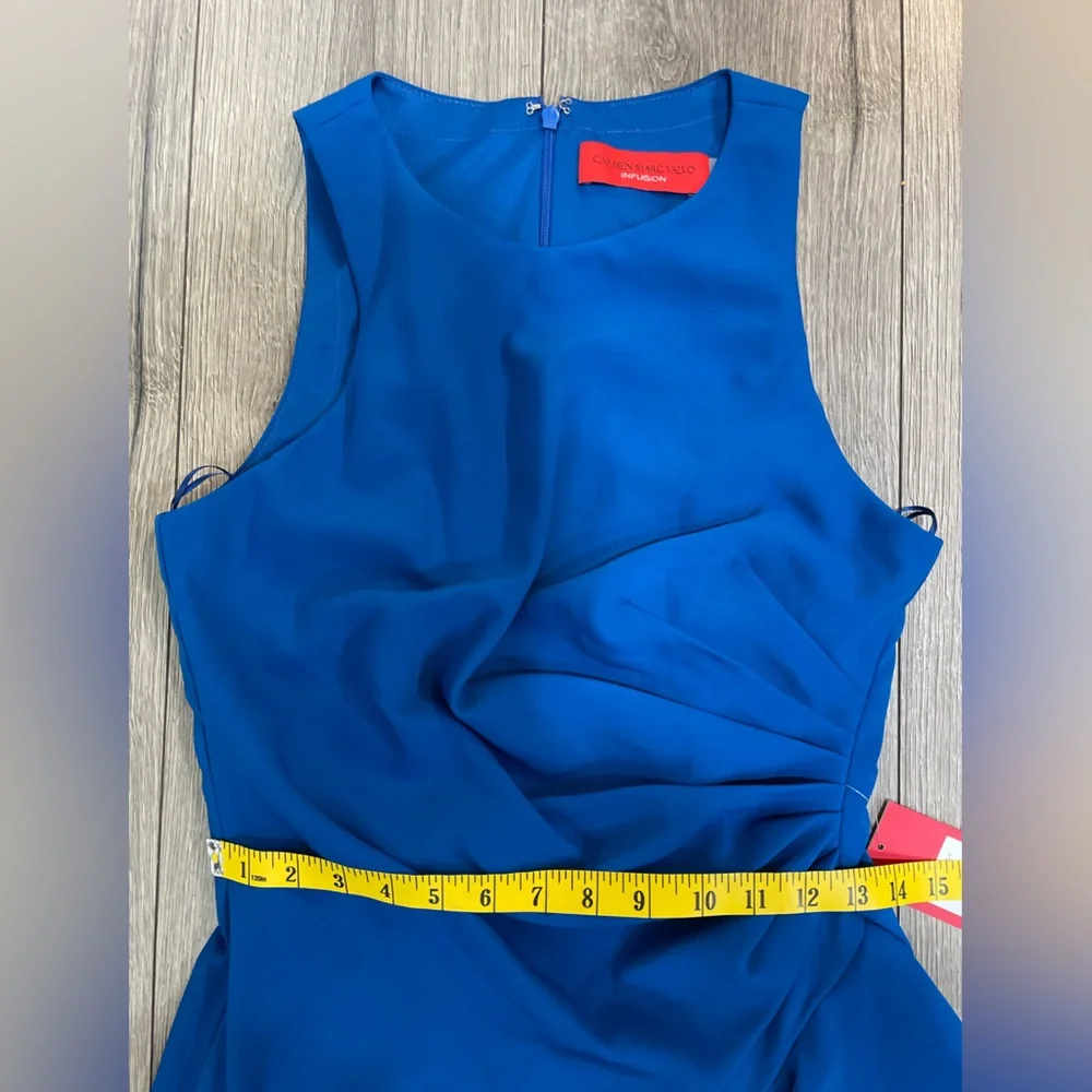 Carmen Marc Valvo Infusion Maxi Formal Sleek Evening Gown Cobalt Blue NWT SZ 8 - Picture 11 of 16